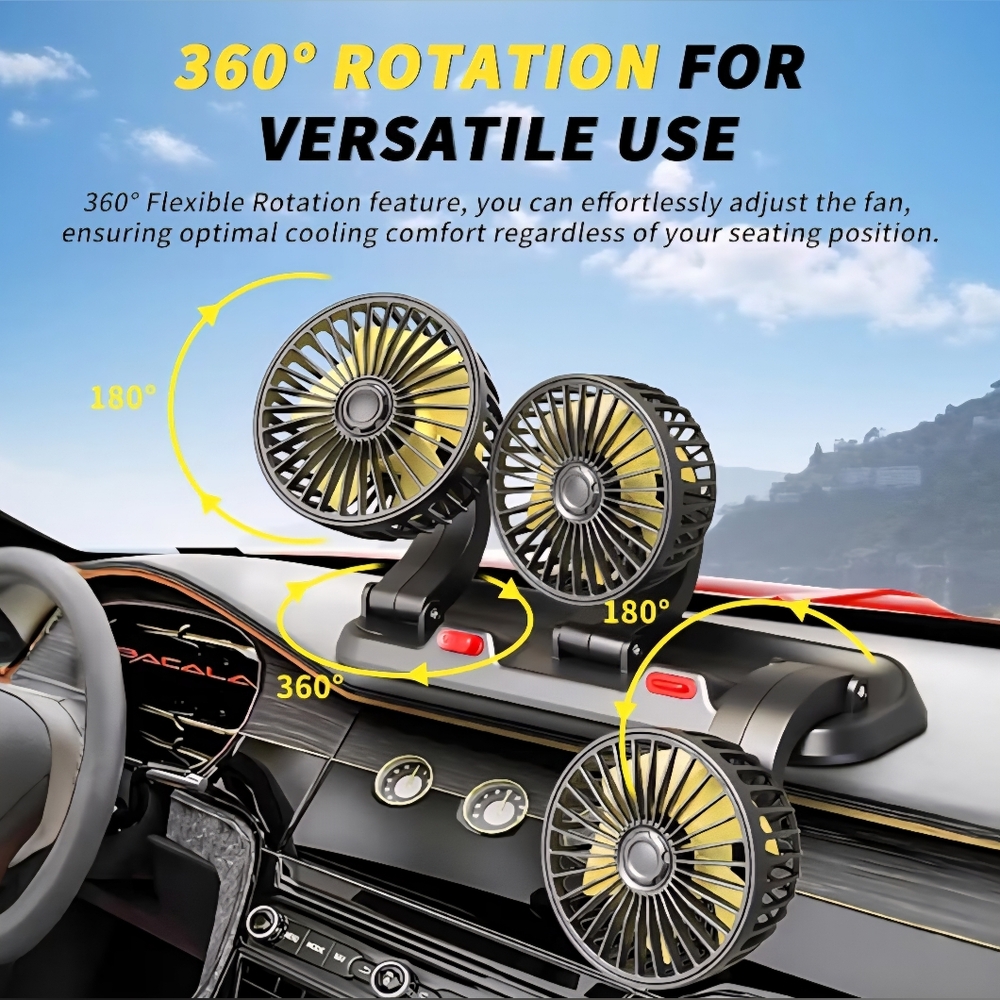 Triple Car Fan Dashboard Mount 12V Plug 360° Adjustable 3 Speed Cooling Fan - Picture 2 of 10
